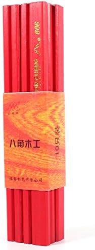Carpenter Pencils,10PCS/Pack 175mm Octagonal Hard Black Lead Red Carpenter Pencil For Builder Woodwork