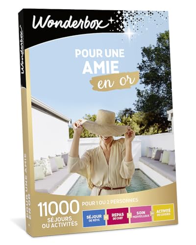 Wonderbox - Coffret Cadeau - pour Une Amie en Or - - 11900 Séjours ou Activités pour 1 ou 2 Personnes : Séjour de Rêve, Soin Relaxant, Evasion Sportive - Idée Cadeau Fille Femme Original