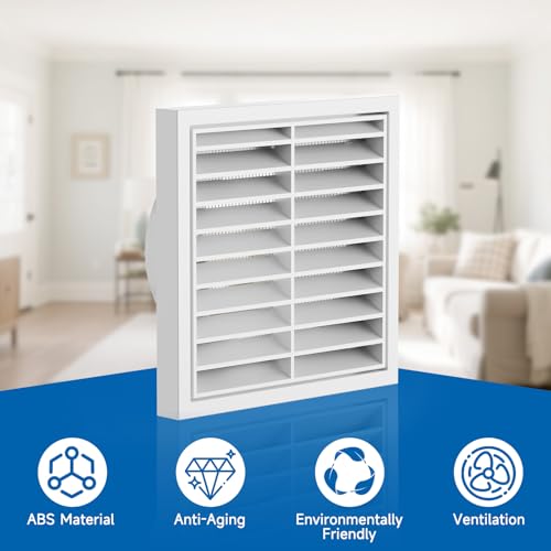 Hon&Guan 100mm Lüftungsgitter Rechteckig mit Integrierter Insektenschutz, ABS Abluftgitter Weiße Lüftungsabdeckung Flansch Gitter für Badezimmer, Garage, Küche, Dunstabzug Außen, Trockner, Weiße