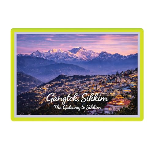 Image of Decorative Fridge Magnet with Glowing Border | Pack of 1 (Gangtok, Sikkim - The Gateway to Sikkim, 3x2 inch - Fluorescent Border)