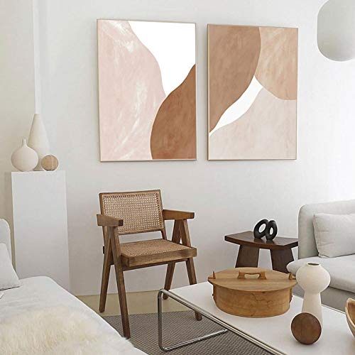 Toile abstraite moderne beige et marron 60x90 cm lot de 2 tableaux géométriques pour salon