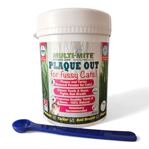 PLAQUE OUT for Fussy Cats 200g Pot, Plaque Off Remover, 100% Natural and Organic Seaweed Powder for Cats, Cat Teeth Cleaning