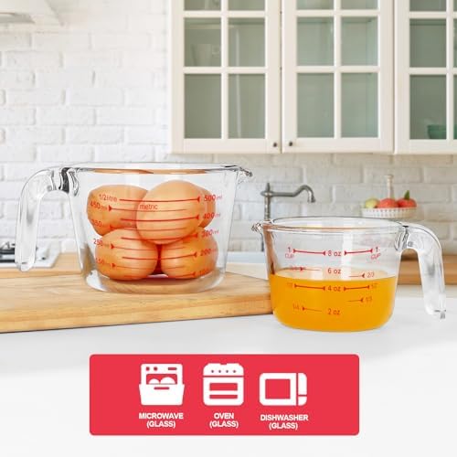 KOMUEE 4 Piece Glass Measuring Cups Set, 5 Oz, 1-Cup, 2-Cup, 4-Cup Liquid Measuring Cups with Lids for Kitchen, Freezer and Microwave Safe - Thumbnail 5