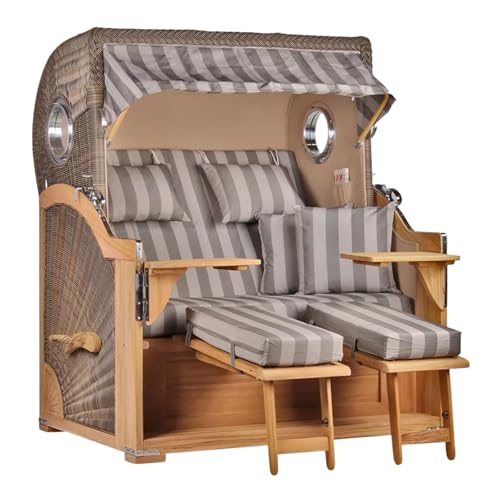 MR. DEKO Strandkorb Baltikum Teakholz XL Volllieger Strandstuhl PE Geflecht Grey Teak Bullauge anthrazit inkl. 4 Kissen - Wechselpolster - Strandkörbe Garten, Wintergarten, Terrasse (Dessin 537) MR. DEKO Strandkorb Baltikum Teakholz XL Volllieger Strandstuhl PE Geflecht Grey Teak Bullauge anthrazit inkl. 4 Kissen - Wechselpolster - Strandkörbe Garten, Wintergarten, Terrasse (Dessin 537)