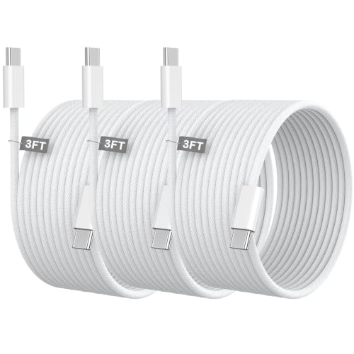 Image of [Apple MFi Certified] iPhone 17 16 15 Charger Cable Cord 3FT, 3 Pack White | 60W USB C to USB C Woven Charging Cable Cord Long for iPhone 17 16 15 Plus Pro Max, iPad Pro /Air /Mini, Galaxy S26 S25 Ultra