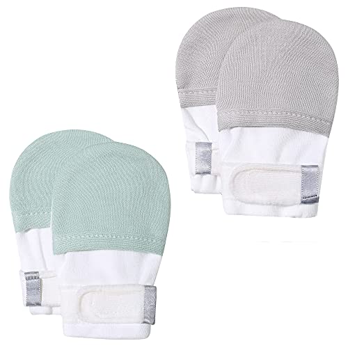 Image of HAPIU Baby No Scratch Mittens Stay On, 100% Cotton Breathable, Adjustable Infant Gloves for Boys Girls, Newborn - 12 M