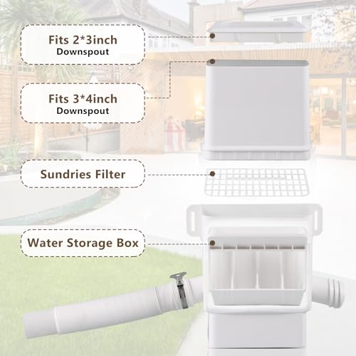Rainwater Collection System, Rain Barrel Diverter Kit for 2x3”and 3x4” Downspouts, with Filtration and Hose, Rain Diverter, Downspout Diverter, White - Image 4