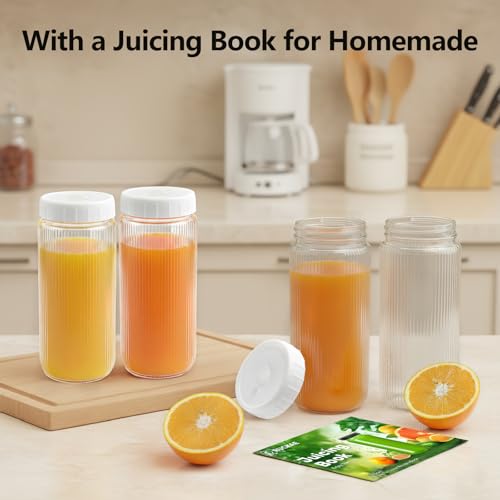Image of Ruckae 16oz Juice Bottles,Ribbed Glass Juicing Bottles with Lids,Smoothie Cup Lids and Straws,Water Bottle Mason Jar Drinking Glasses for Juicing,Smoothies,Kombucha (Clear-12 pack)
