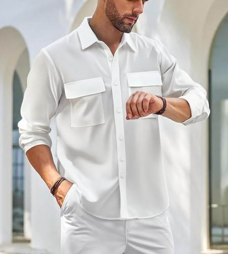 Alex Vando Mens Button Down Shirts Two Pockets Long Sleeve Casual Dress Shirt for Men