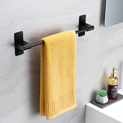 ALOCEO Porte Serviette Salle de Bain Auto-Adhésif Support Serviette Barre sans Percage Porte-Serviettes Mural en Acier Inoxydable Noir, 39CM