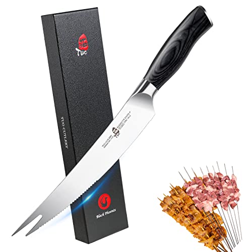 TUO BBQ Knife 8 inch Meat Carving Knife Roast Cutting Knife, Serrated Edge High Carbon German...