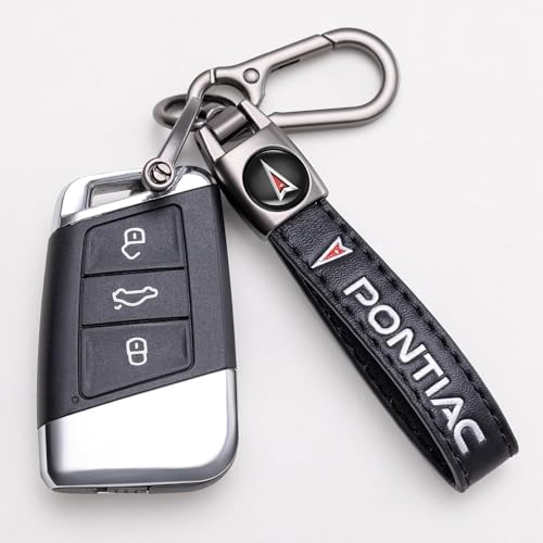 Image of Genuine Leather Car Keychain for Pontiac Key Chain for Men and Women Family Present Key Ring Accessories(Black)