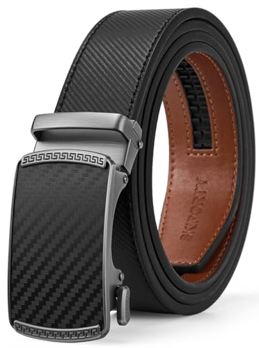SKiporty Mens Belt,Ratchet Belts for Men Leather 1 3/8'' Adjustable for Dress Jeans A-Black 01 32