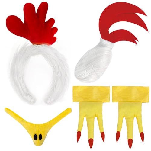 QLINLEAF 5 Pieces Rooster Chicken Costume Accessories for Adults Chicken Comb Headband and Rooster Tail Set Halloween Party Costume Accessories