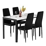 tantohom Dining Table Set for 4, Modern Kitchen Table and Chairs Set, Faux Marble Tabletop and 4 PU...