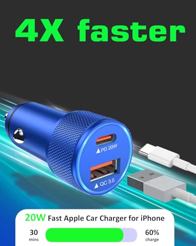Cargador de coche para iPhone dual USB C rápido con dos cables Lightning para iPhone 14 Pro 2
