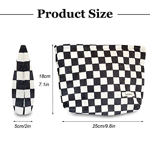 KEYRI Make up Bag Toiletry Bag Portable Travel Makeup Pouch Mini Cosmetic Bag Plaid Corduroy Zipper Pouch Cosmetic Organizer for Women and Girls Small Make up Bag (Black) - Image 2