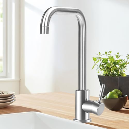 Grifo Cocina, Grifos Cocina Fregadero Giratorio 360°, Grifo de Cocina Agua Caliente y Fría de Acero Inoxidable 304,Cozinha L Monomando-Cepillado Plata