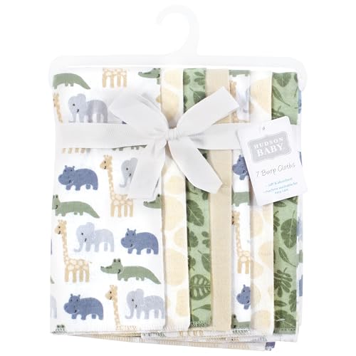 Image of Hudson Baby Cotton Flannel Burp Cloths 7-Pack, Wild Leaf Safari, One Size