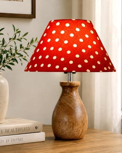 Homesake® Dovel Pot Table Lamp for Living Room Decoration | E27 Holder, Bulb Included | Warm Light | Desk Nightstand Light, Decorative Lamps for Bedroom, Beside,Study & Home Décor, Red Dot Shade
