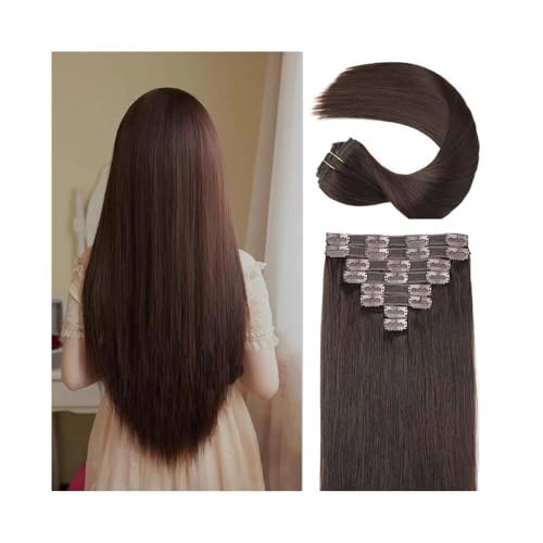Extensiones de cabello humano con doble trama para un volumen natural de color marrón oscuro