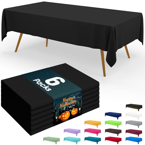 Image of Smiry Disposable Table Cloth - 6 Pack, 54 x 78 Inch Waterproof Rectangle Tablecloths for Parties, Decorative Plastic Table Cover, Leakproof & Sturdy, Black