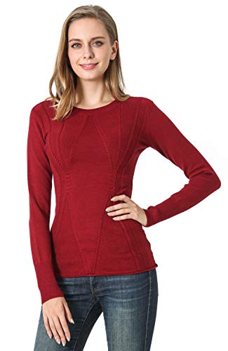 Anienaya Women Cable Knit Sweater Crew Neck Pullover Jacquard Front Knit Sweater (X-Smallï¼ˆUS 2), Heather Red