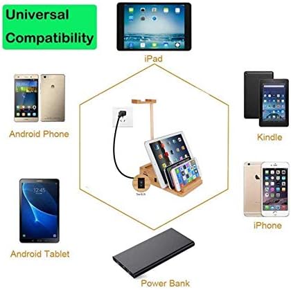 Yisen Handy Universal Wooden Game Earphone Headphone Stand Hanger(Removeble) with Cable Holder Multi Device Smartphone 3-Port USB Charging stations(with power switch and 1.5M UK plug power cord)