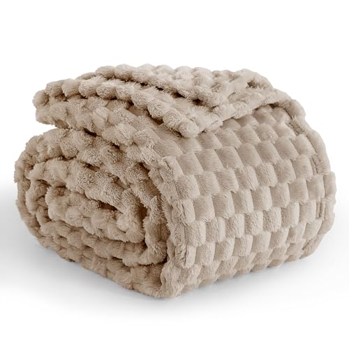 Image of Aisbo Camel Throw Blankets for Sofa - Fleece Fluffy Throws for Beds Double, Soft Warm Fuzzy Big Blanket for Couch, 150x200 cm
