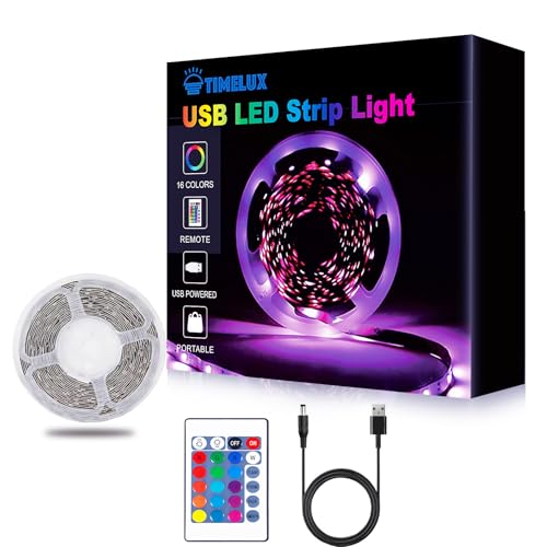 Image of 20ft LED Strip Lights Color Changing Mood lamp USB 5V Operated RGB 5050 LED Tape Lights Bedroom, Kitchen Cabinet Light with IR Remote Controller and Dimmable