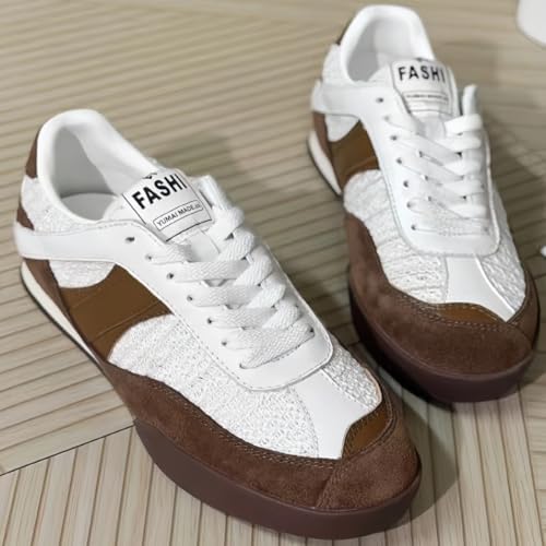 Retro Patchwork Design Lace-up Sneakers for Women Round Toe Genuine Suede Leather German Army Trainer Shoes Lightweight Daily Casual - Image 4