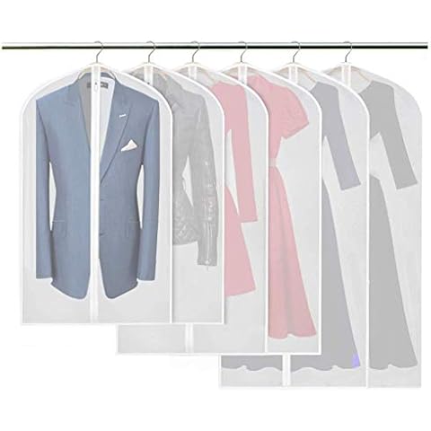YMTECH Garment Covers, Washable Dust proof Dress Bags Moth Proof Closet Clothes Organizer Suit Covers, 6 Packs - White Cover