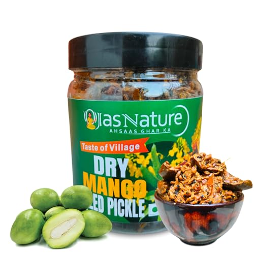 Image of Ojas Nature Homemade Dry Mango Pickle 400g Aam Ka Sukha Bharua Achar - Less mustard Oil & Preservative Free | Sun-Dried, Salty, Sour, Tangy, Spicy | Punjabi style | Fresh Mango Pickles & chutneys (400 G) | food grade Pet Jar