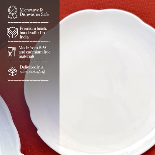 Image of GOLDEN QUEEN'S Snack Plates Set of 4 | Perfect for Snacks, Desserts, Appetizers, Salads, Tapas, Cheese | 7 inches Wide | Microwave Safe - Petal White Snack Plates