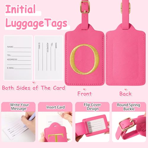 Image of Initial Letter Luggage Tags for Suitcases, Personalized Embroidered Letter Luggage Bag Suitcase Identifier Name Tag, Cute PU Leather Travel Luggage Tags, Bag Tags for Luggage Handbags(Rosered O)