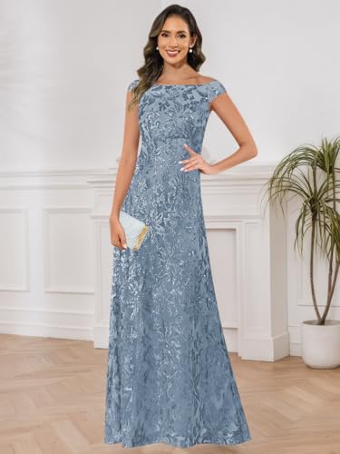 Sequin Mother of The Bride Dresses for Women Sparkly Off Shoulder Formal Evening Gown2