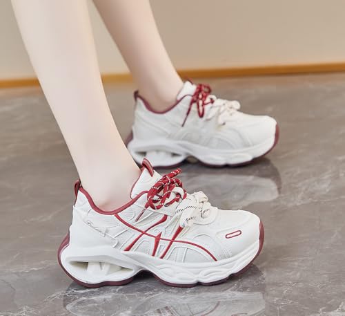 Basket femme plateforme confortable et chaussure de marche légère rouge - 2