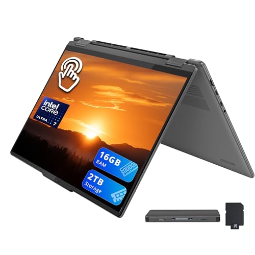 Image of Lenovo Yoga 7i 2-in-1 16 inch 2K Touchscreen Laptop, Intel Ultra 7 155U, 16GB LPDDR5X, 2TB Storage(1TB SSD +1TB Docking Station Set), Backlit Keyboard, Fingerprint Reader, WiFi 6E, Win11, Grey