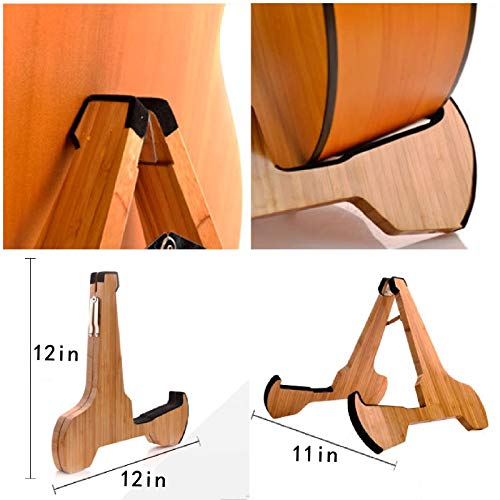 Miwayer Guitar Stand Real Bamboo A-Frame Folding Thickened Universal, With Soft Leather Protection, Safe Non-Slip Portable Stringed Instrument Stand, For Acoustic, Classical, Electric Guitar, Bass… #TOP2