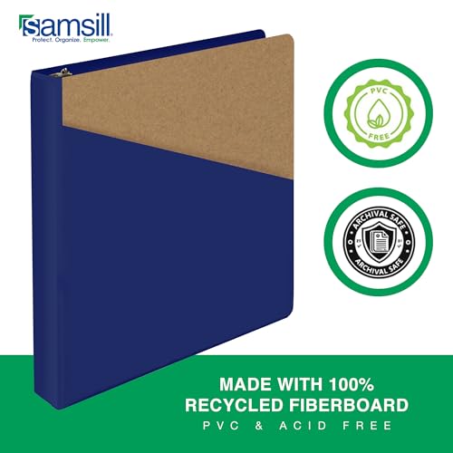 Image of Samsill Durable 1 Inch Binder, D Ring Binder, Customizable Clear View Cover, Dark Blue, Holds 225 Pages