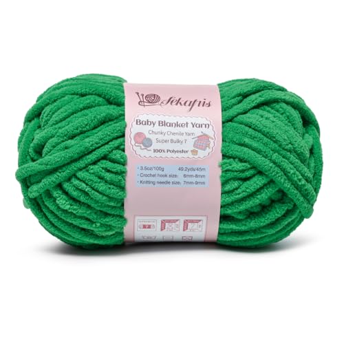 Image of 3.5 oz /49.2 yds Chunky Chenille Yarn for Crocheting, #7 Super Bulky Baby Blanket Yarn for Crocheting Soft, Fluffy Velvet Yarn for Knitting, Amigurumi Crochet Yarn for Crafts (Fruit Green)