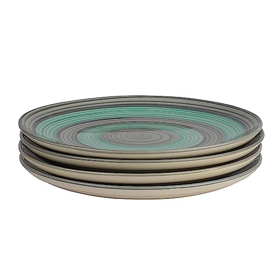 Image of Ceramic Plate Set,10 inches - Set of 6 Large Size Dinner Plate for Snacks, Appetizers etc. Handmade Stoneware Dinner Plate (Blue) (Seagreen-Grey)