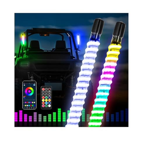 Image of 2 Pack 1FT COB LED Whip Lights, Fastchoy Auto UTV Whip Lights with App & Remote Control, Spiral RGB Chasing Lighted Whips for Side by Side UTV ATV RZR SXS Can-Am Polaris Offroad Truck