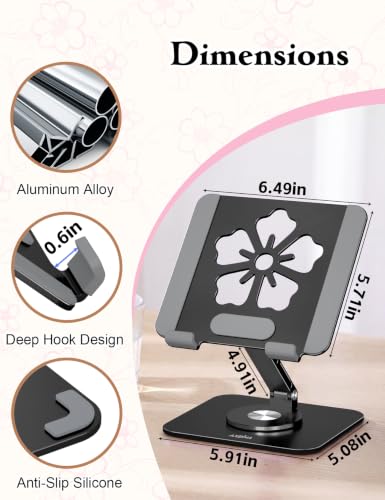 Image of Rotating Tablet Stand for Desk, Aluminum Office Desk Accessories for Women Moms iPad Gifts Home Office Portable Monitor Stand for iPad, Compatible with iPad Pro, Air,Kindle, 4-12.9 inch,Black