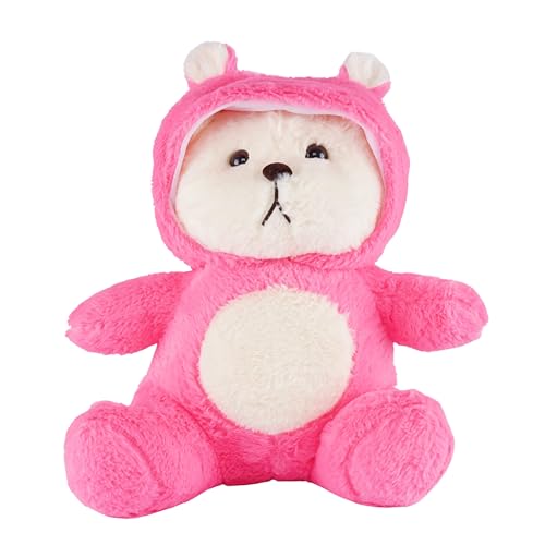 Image of Hooded Teddy Bear Plush Toy | Soft & Cute Stuffed Animal Toy for Hugging for Kids & Loved Ones - Dark Pink 45cm