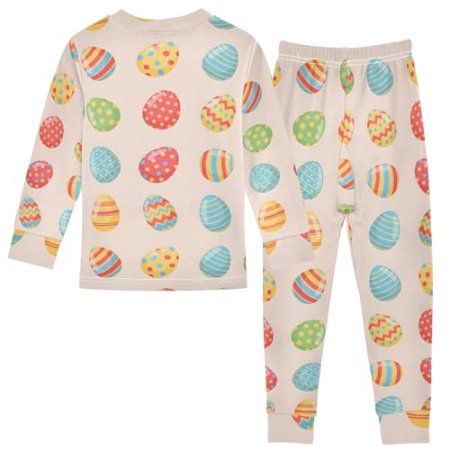 Pajama Sets Long Sleeve Colorful Easter Eggs Pattern Soft Comfy Sleepwear 2 Piece PJS 3-8T3