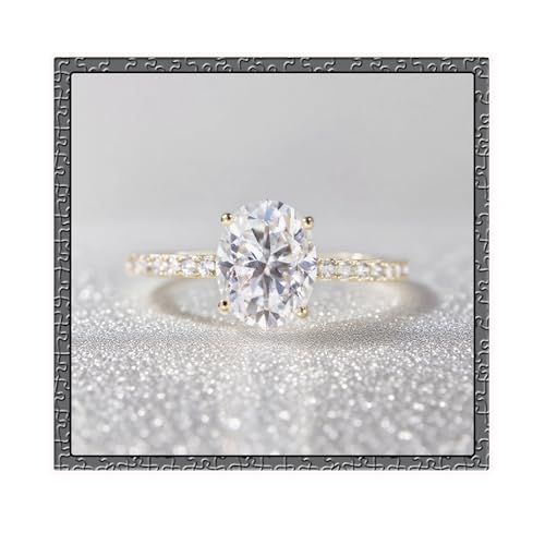 1ct/2ct/3ct Engagement Ring 925 Sterling Silver Oval Cut Moissanite/Cubic Zirconia 14K Gold Plated Rings Anniversary Eternity Wedding Band for Her Women Size 5-9