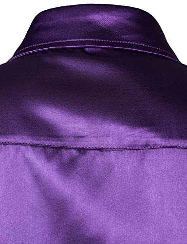 Image of ZEROYAA Men's Luxury Printed Silk Like Satin Button Down Dress Shirt for Party Prom