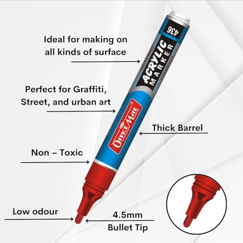 Image of Soni Officemate Regular Acrylic Marker | Pack of 4 (Mix)| For Canvas, Paper, Glass, Wood & More | Water-Based, Non-Toxic | 4.5 mm Tip | Ideal for Crafts & Projects