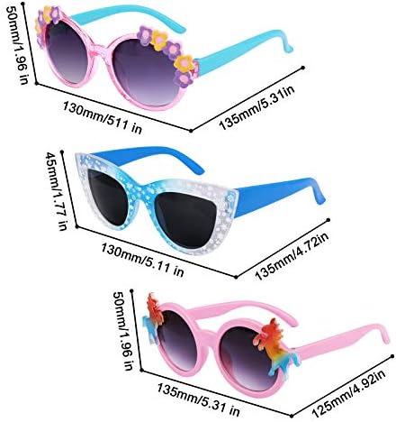 Hifot 3 Pieces Kids Sunglasses, Unicorn Round Shaped Snowflake Cute Party Dress up Glasses for Girls Boys Age 3-10